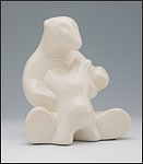 Image of mother and child polar bear sculpture in carrara white, portrait facing slightly to the viewers right.