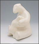 Image of mother and child white polar bear sculpture, portrait facing to the viewers left.