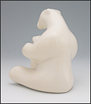 Image of mother and child polar bear sculpture in carrara white, portrait facing away from the viewer.