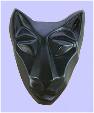 Image of sister cat mask in diamond black. Portrait facing the viewer.