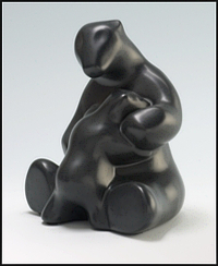 Image of mother and child polar bear sculpture in diamond black, portrait facing the viewer.