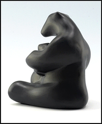 Image of mother and child  polar bear sculpture in diamond black, portrait facing to the viewers left.