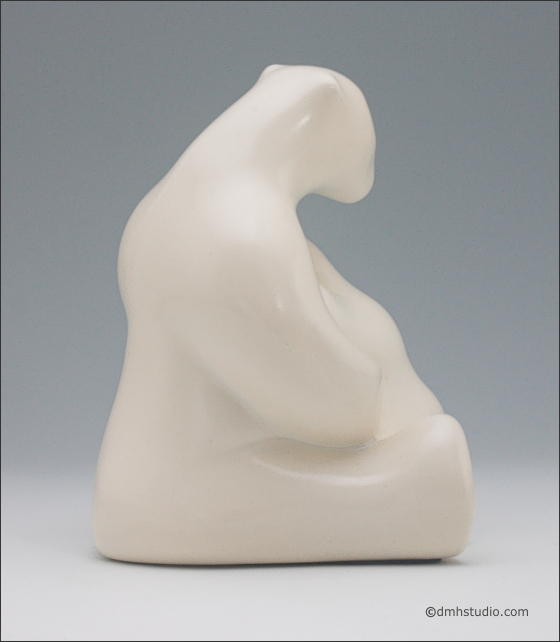 Large image of mother and child polar bear sculpture in carrara white, portrait facing to the viewers right.