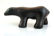 Image of walking polar bear sculpture in diamond black, profile facing the viewers left.