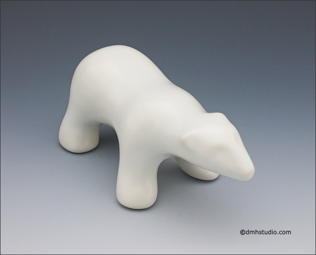Large image of walking polar bear sculpture in carrara white, 3/4 profile facing forward and to the right.