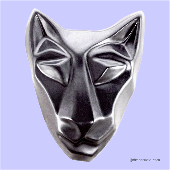 Large image of sister cat mask with silver highlights. Portrait facing the viewer.