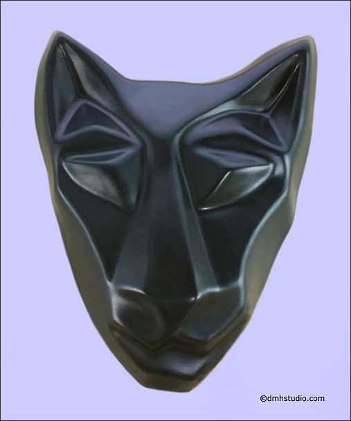 Large image of sister cat mask in diamond black. Portrait facing the viewer.